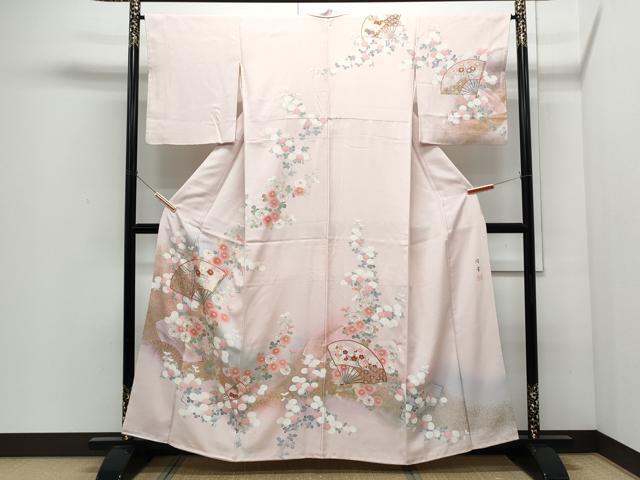 平和屋着物●訪問着 作家物 扇面花文 暈し染め 金彩 正絹 逸品 CABI1285th