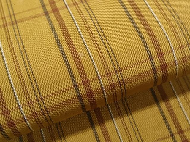 平和屋着物●本場黄八丈 平織 紬 格子文 証紙付き 正絹 逸品 CABI1299th
