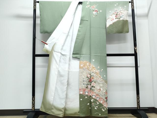 平和屋着物●訪問着 駒刺繍 花蝶文 暈し染め 金彩 正絹 逸品 CABI1307th
