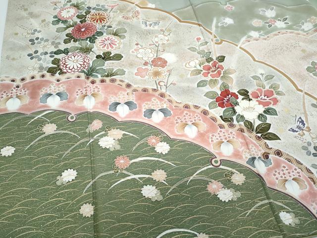 平和屋着物●訪問着 駒刺繍 花蝶文 暈し染め 金彩 正絹 逸品 CABI1307th