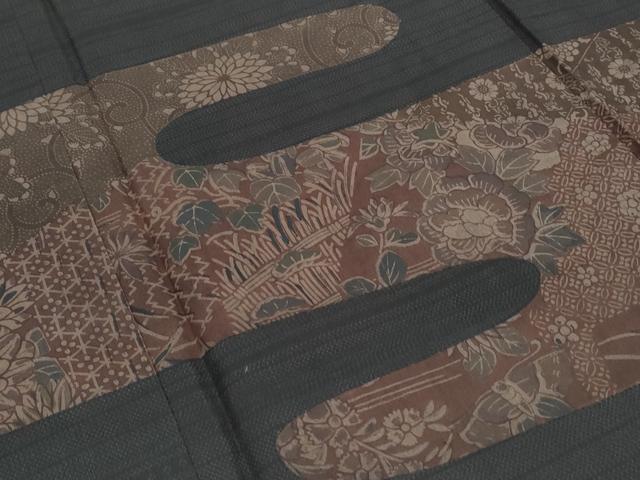 平和屋着物●本場大島紬 訪問着 エ霞草花文 正絹 逸品 CABI1311th