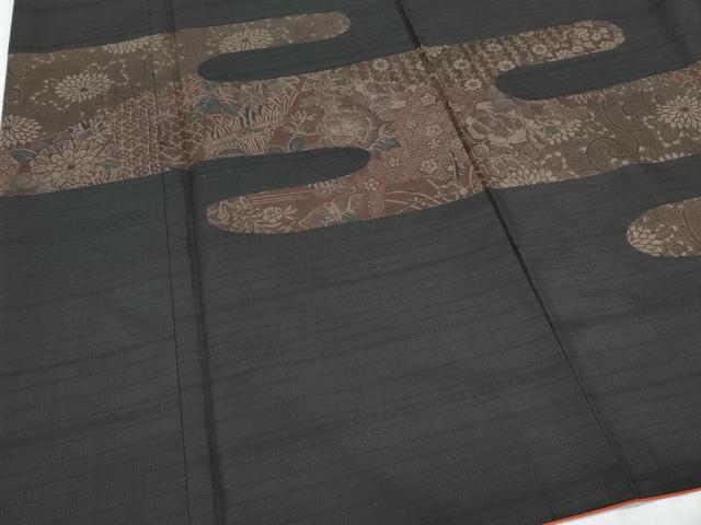 平和屋着物●本場大島紬 訪問着 エ霞草花文 正絹 逸品 CABI1311th