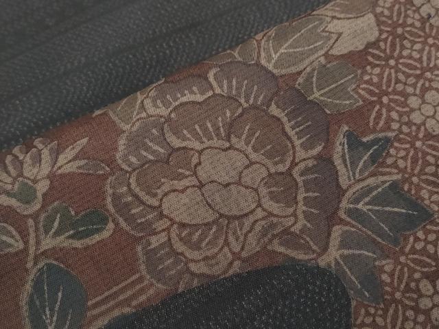 平和屋着物●本場大島紬 訪問着 エ霞草花文 正絹 逸品 CABI1311th