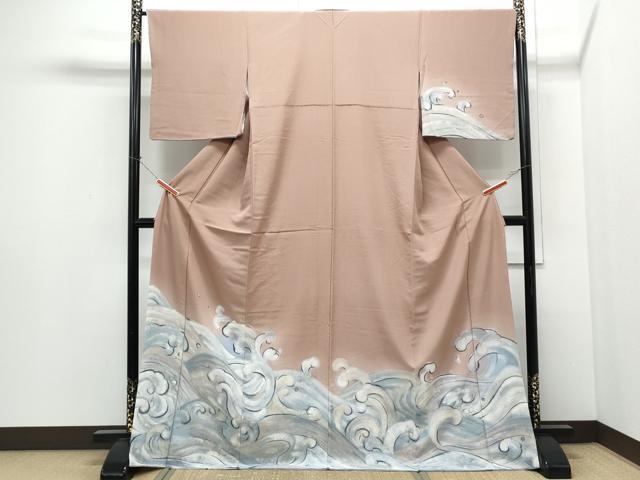 平和屋着物●訪問着 手描き 立波文 ロング丈 正絹 逸品 CABI1323th