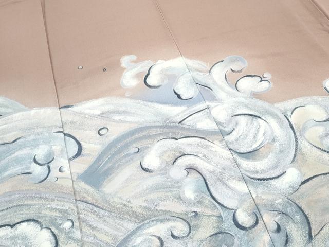 平和屋着物●訪問着 手描き 立波文 ロング丈 正絹 逸品 CABI1323th