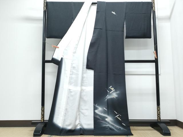 平和屋着物●訪問着 扇面流水花文 暈し染め 金銀彩 ロング丈 正絹 逸品 CABI1329th