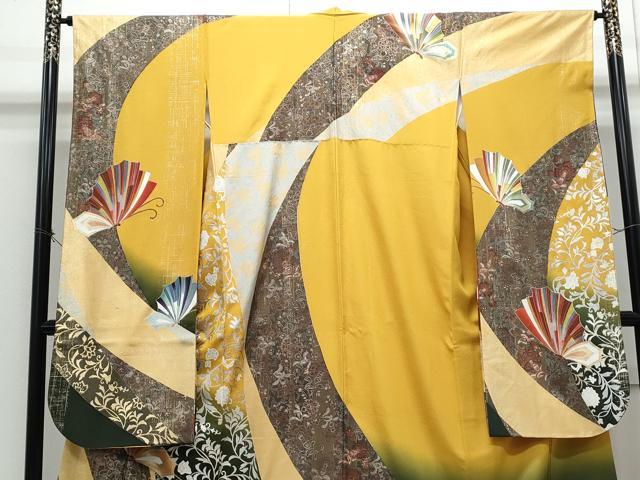 平和屋着物●豪華振袖 更紗花蝶文 暈し染め 金彩 正絹 逸品 CABI1334th