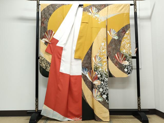 平和屋着物●豪華振袖 更紗花蝶文 暈し染め 金彩 正絹 逸品 CABI1334th