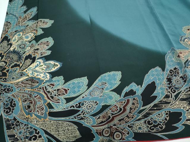 平和屋着物●豪華振袖 駒刺繍 吉祥草花文 暈し染め 金彩 正絹 逸品 CABI1349th