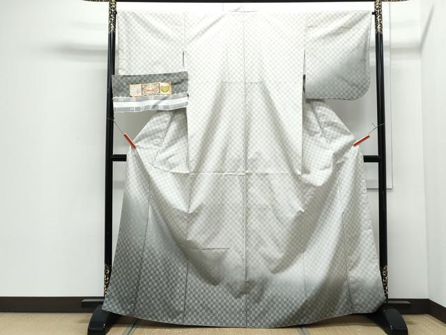 平和屋着物●本場染大島紬 訪問着 市松文 川野織物謹製 証紙付き 正絹 逸品 CABI1362th