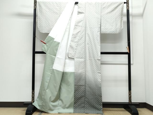 平和屋着物●本場染大島紬 訪問着 市松文 川野織物謹製 証紙付き 正絹 逸品 CABI1362th