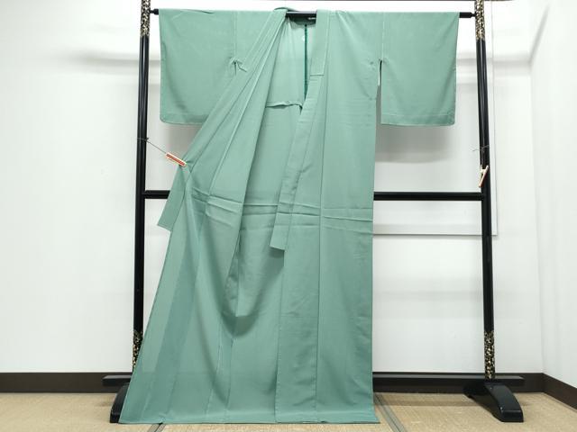 平和屋着物*夏物 色無地 絽縮緬 薄緑色 ロング丈 洗える着物 未使用 CABI1392th