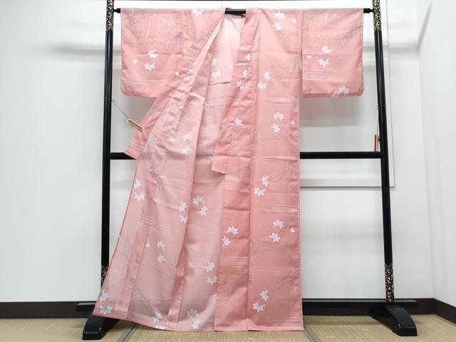 平和屋着物*夏物 小紋 絽 草花文 洗える着物 CABI1424th