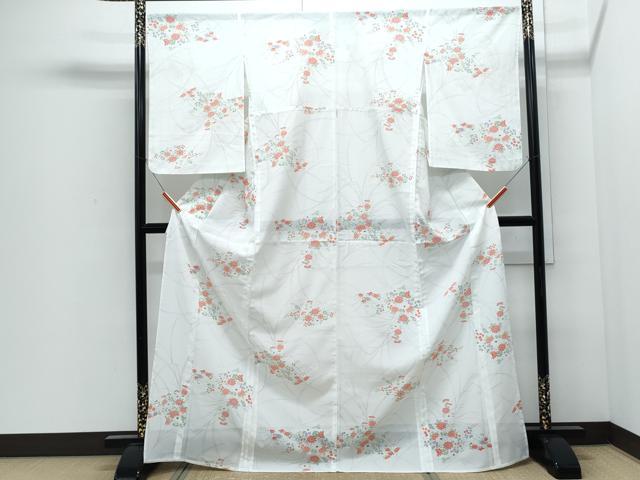 平和屋着物*夏物 小紋 絽 草花文 洗える着物 CABI1427th