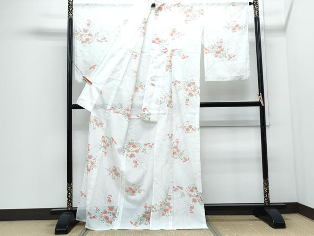 平和屋着物*夏物 小紋 絽 草花文 洗える着物 CABI1427th