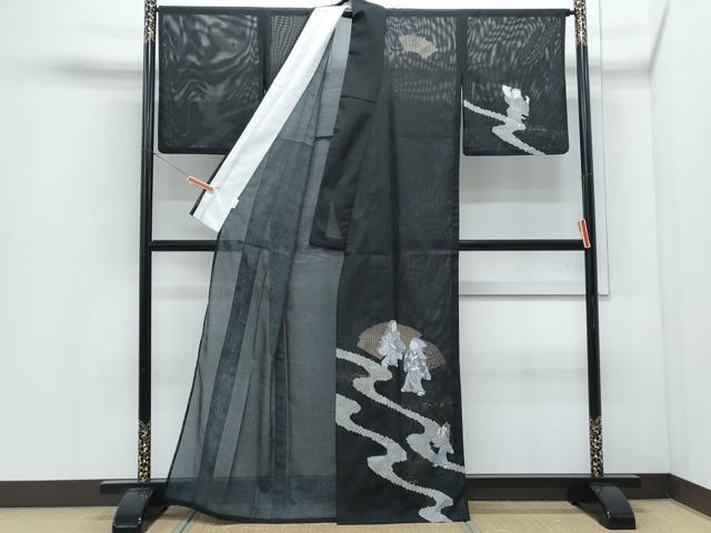 平和屋着物*夏物 訪問着 絽 童子遊び 黒地 洗える着物 CABI1431th