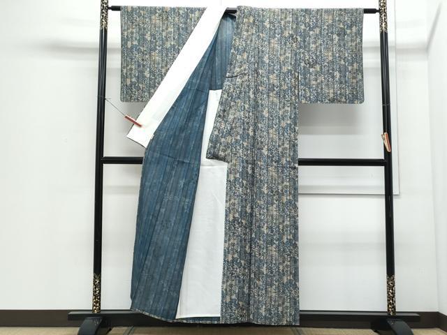 平和屋着物*夏物 小紋 藍 型染め 花丸間道 ますいわ屋扱い 正絹 逸品 CABI1448th