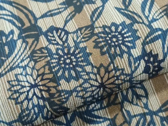 平和屋着物*夏物 小紋 藍 型染め 花丸間道 ますいわ屋扱い 正絹 逸品 CABI1448th