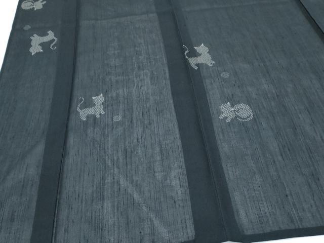 平和屋着物*夏物 結城紬 夏結城 猫 黒地 正絹 逸品 未使用 CABI1463th