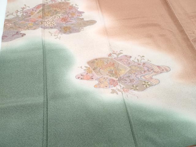 平和屋着物●中国三大刺繍 スワトウ刺繍 総刺繍 訪問着 地紙草花文 暈し染め 金彩 正絹 逸品 CABI1470th