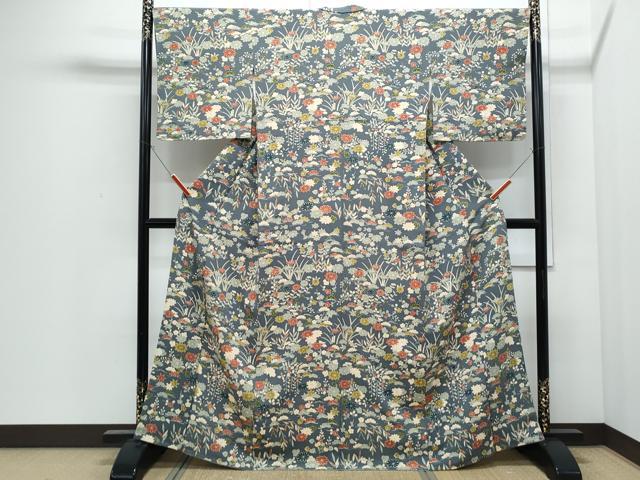 平和屋着物●訪問着 草花文 鬼しぼ縮緬 正絹 逸品 CABI1477th