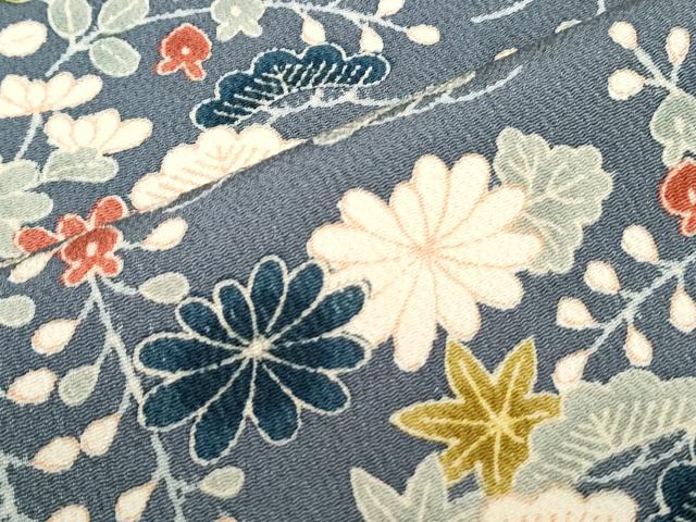 平和屋着物●訪問着 草花文 鬼しぼ縮緬 正絹 逸品 CABI1477th
