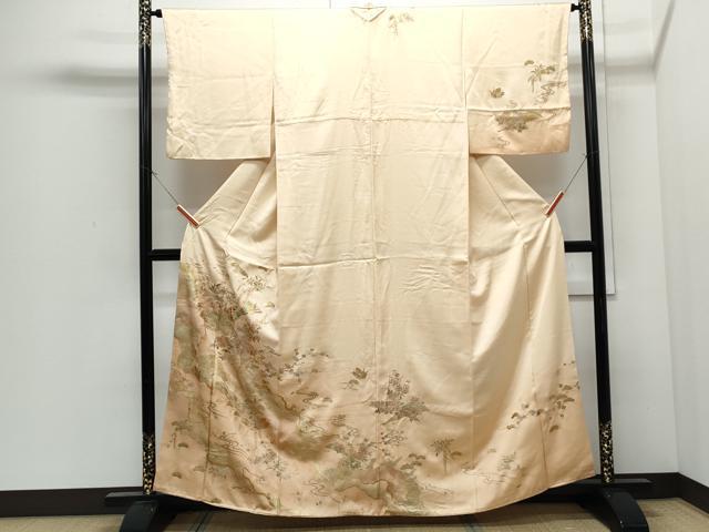 平和屋着物●訪問着 扇面花蝶文 暈し染め 金銀彩 正絹 逸品 未使用 CABI1480th