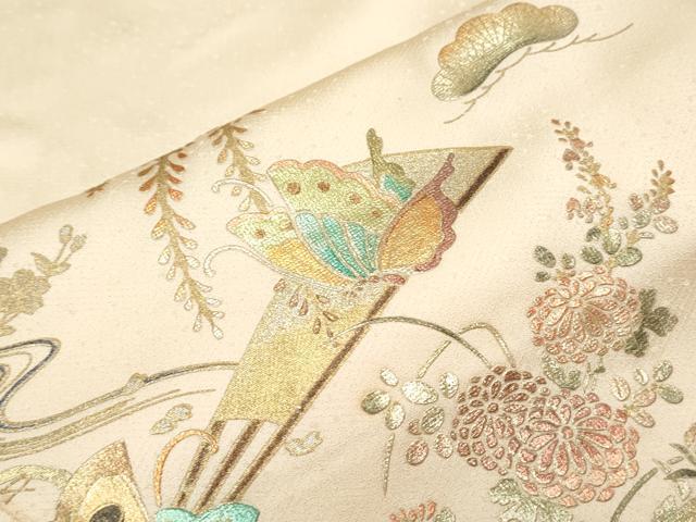 平和屋着物●訪問着 扇面花蝶文 暈し染め 金銀彩 正絹 逸品 未使用 CABI1480th