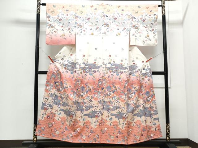平和屋着物●訪問着 草花文 暈し染め 金彩 正絹 逸品 CABI1486th