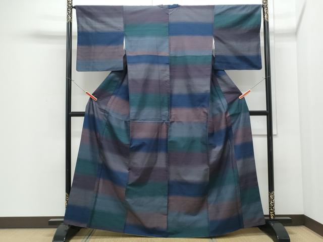 平和屋着物●上質な紬 横段文 正絹 逸品 CABI1504th