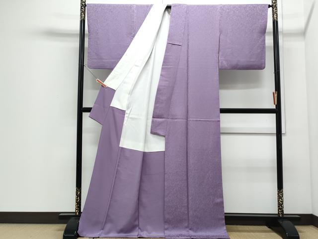 平和屋着物●上質な色無地 唐草地紋 薄葡萄色 ロング丈 正絹 逸品 CABI1509th