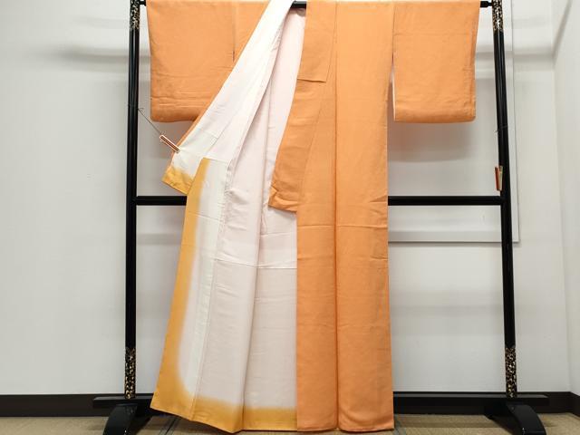 平和屋着物●上質な色無地 黄茶色 鬼しぼ縮緬 正絹 逸品 CABI1511th