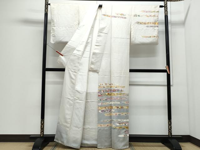 平和屋着物●訪問着 刺繍 熨斗花文 暈し染め 金彩 正絹 逸品 CABI1532th