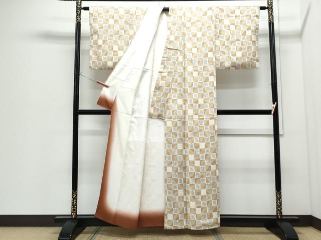 平和屋着物●上質な小紋 市松吉祥草花文 正絹 逸品 CABI1534th