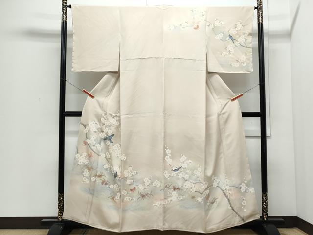 平和屋着物●訪問着 刺繍 休み鳥 枝花舞蝶文 暈し染め 金糸 正絹 逸品 CABI1537th