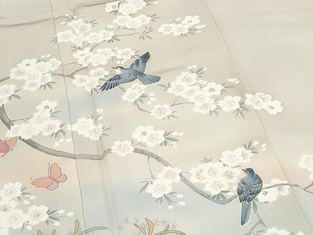 平和屋着物●訪問着 刺繍 休み鳥 枝花舞蝶文 暈し染め 金糸 正絹 逸品 CABI1537th