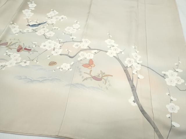 平和屋着物●訪問着 刺繍 休み鳥 枝花舞蝶文 暈し染め 金糸 正絹 逸品 CABI1537th