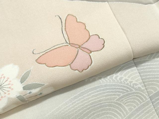 平和屋着物●訪問着 刺繍 休み鳥 枝花舞蝶文 暈し染め 金糸 正絹 逸品 CABI1537th