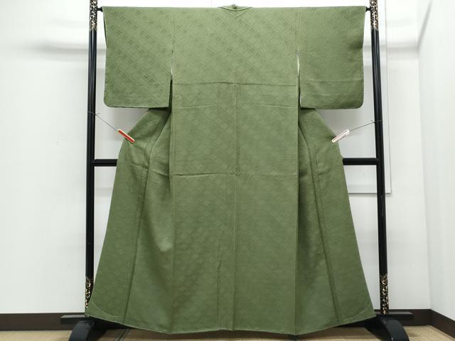 平和屋着物●上質な色無地 七宝華地紋 老竹色 正絹 逸品 未使用 CABI1544th