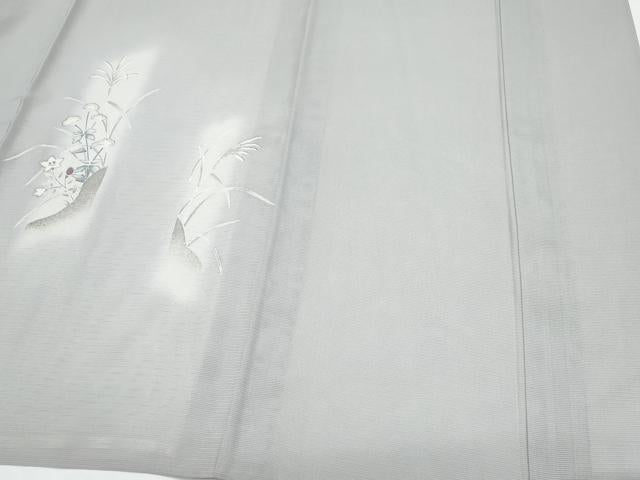 平和屋着物*夏物 訪問着 絽 刺繍 草花文 銀彩 正絹 逸品 CABI1560th