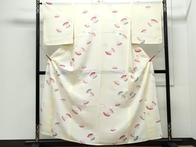 平和屋着物*夏物 小紋 絽 扇面花文 正絹 逸品 CABI1575th