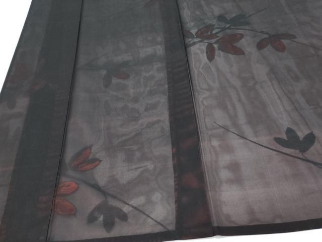 平和屋着物*夏物 小紋 紗 枝葉文 黒地 正絹 逸品 CABI1576th