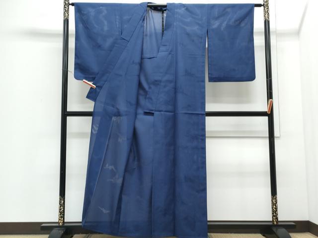 平和屋着物*夏物 色無地 縦絽 遠山紋紗 深縹色 正絹 逸品 CABI1578th
