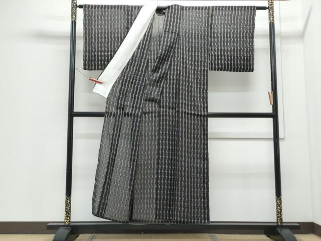 平和屋着物*夏物 お召 紗 吉祥間道 黒地 正絹 逸品 CABI1584th