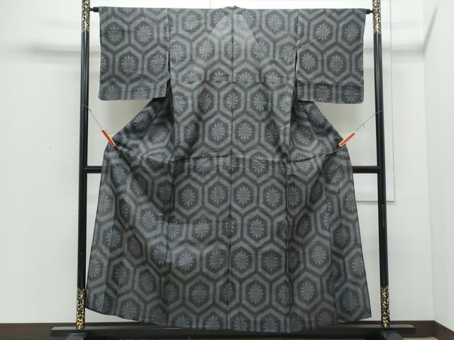 平和屋着物*夏物 石川県指定無形文化財 能登上布 本麻手織上布 亀甲花文 麻 逸品 CABI1588th