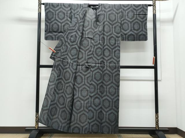 平和屋着物*夏物 石川県指定無形文化財 能登上布 本麻手織上布 亀甲花文 麻 逸品 CABI1588th