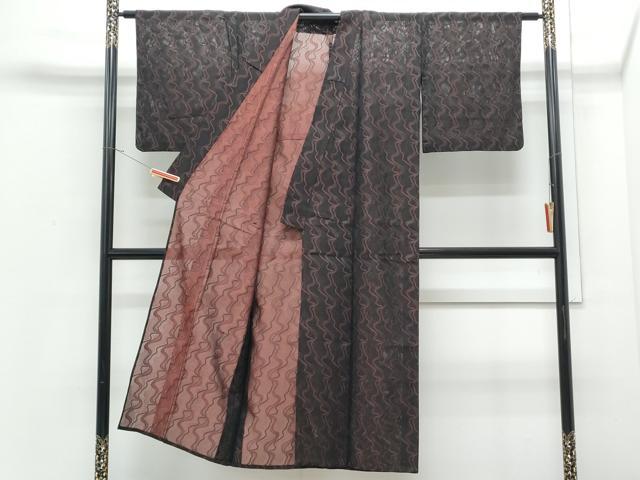 平和屋着物*夏物 小紋 風通紗 吉祥文 黒地 CABI1590th
