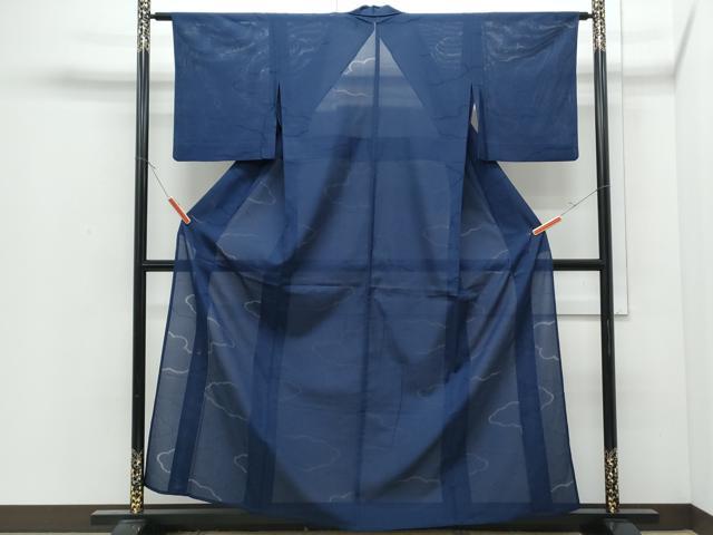 平和屋着物*夏物 色無地 縦絽 雲重ね紋紗 留紺色 正絹 逸品 CABI1594th