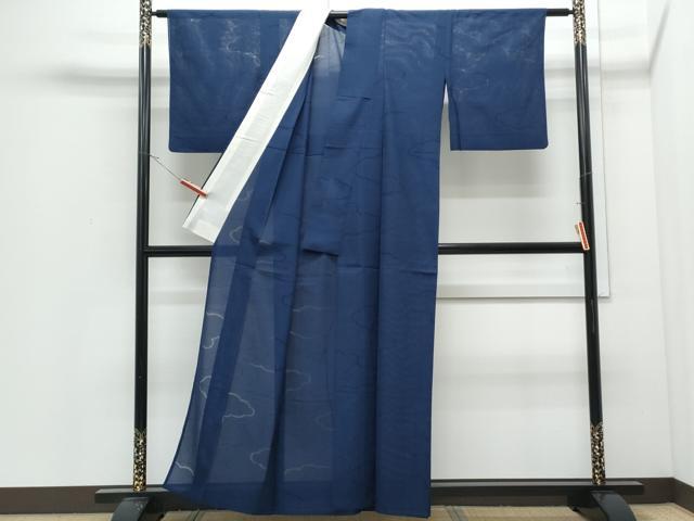 平和屋着物*夏物 色無地 縦絽 雲重ね紋紗 留紺色 正絹 逸品 CABI1594th