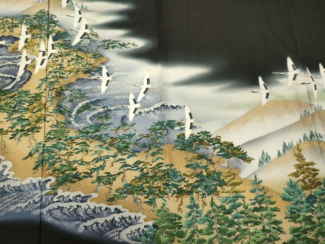 平和屋着物■豪華黒留袖 作家物 飛鶴草木文 暈し染め 金銀彩 正絹 逸品 CABI1601oy